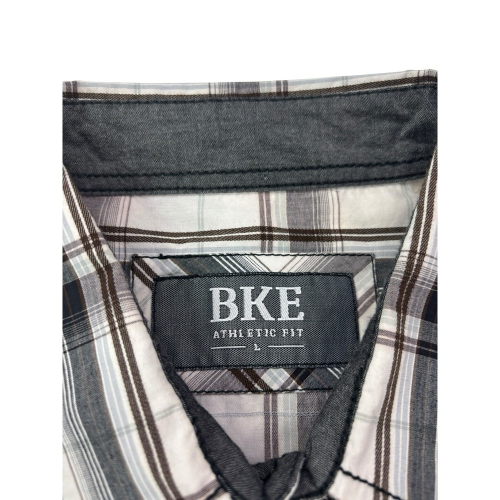 BKE Mens Athletic Fit Western Plaid Pearl Snap Shirt White Black Grey‎ Large - Picture 10 of 16